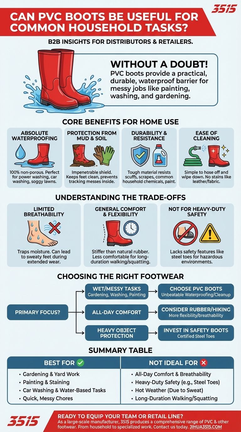 هل يمكن أن تكون أحذية PVC مفيدة للمهام المنزلية الشائعة؟ ابق جافًا ومحميًا أثناء المهام الفوضوية دليل مرئي