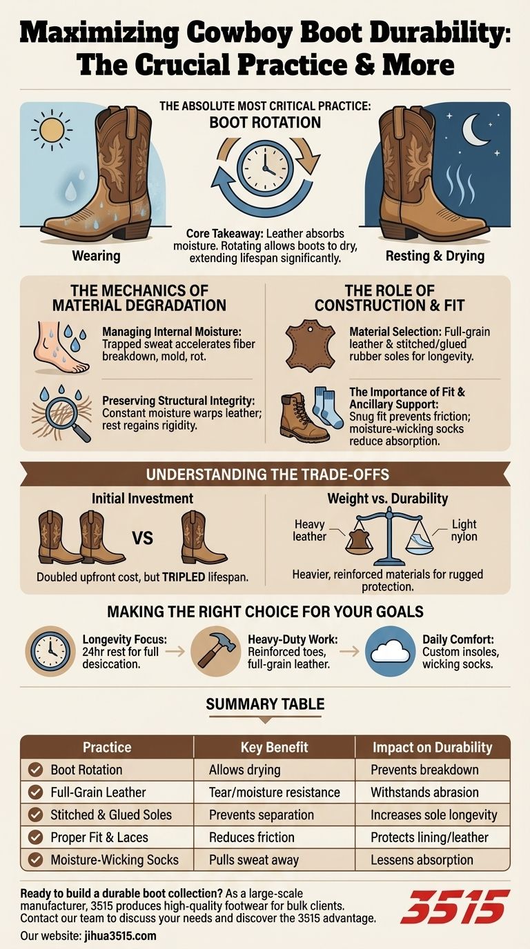 Was ist die entscheidende Praxis zur Maximierung der Haltbarkeit von Cowboystiefeln? Wechseln Sie Ihre Stiefel, um ihre Lebensdauer zu verlängern Visuelle Anleitung
