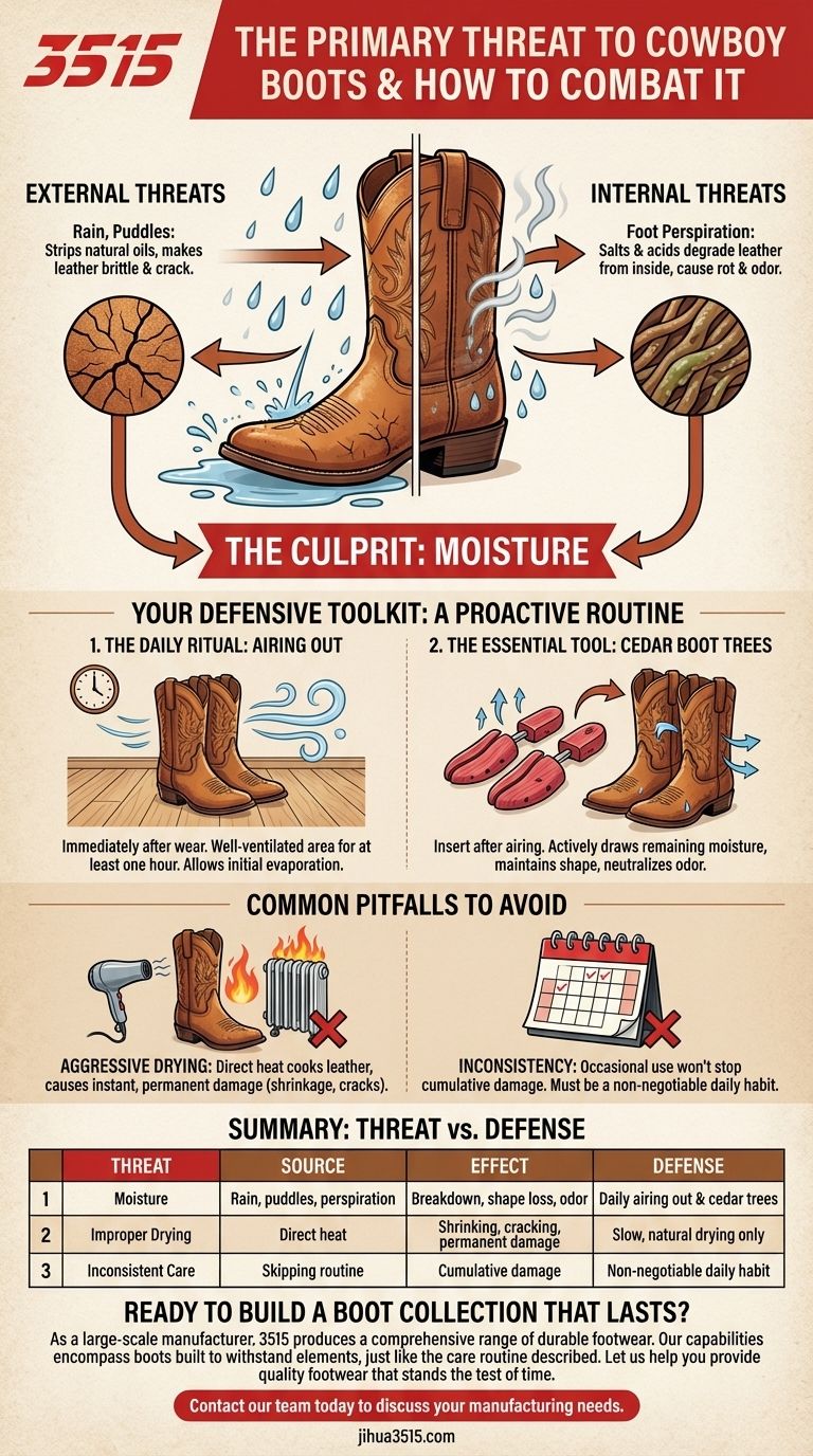 Quelle est la principale menace pour les bottes de cowboy et comment peut-elle être combattue ? Protégez votre investissement Guide Visuel