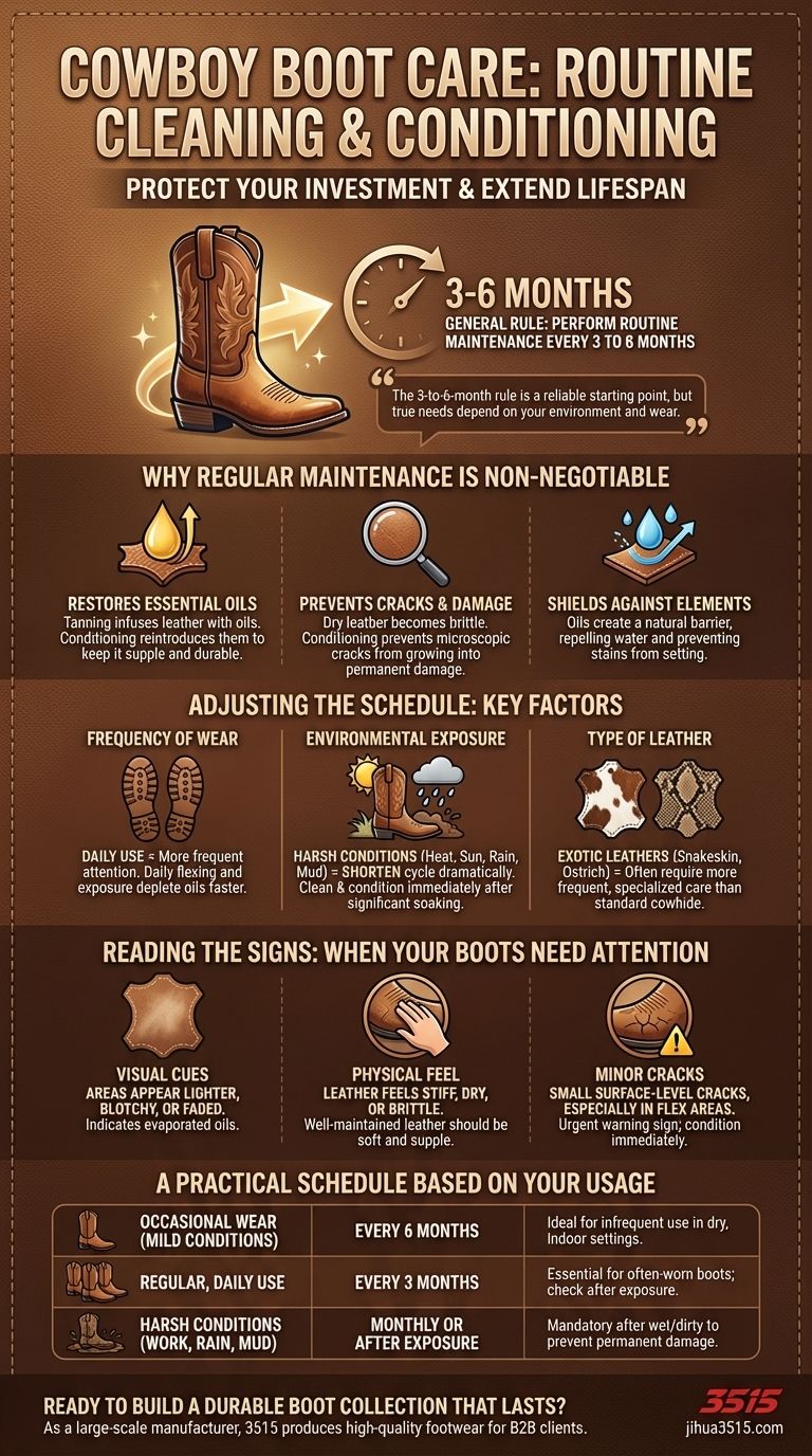 À quelle fréquence les bottes de cowboy doivent-elles être nettoyées et conditionnées régulièrement ? Un guide de 3 à 6 mois pour la longévité Guide Visuel