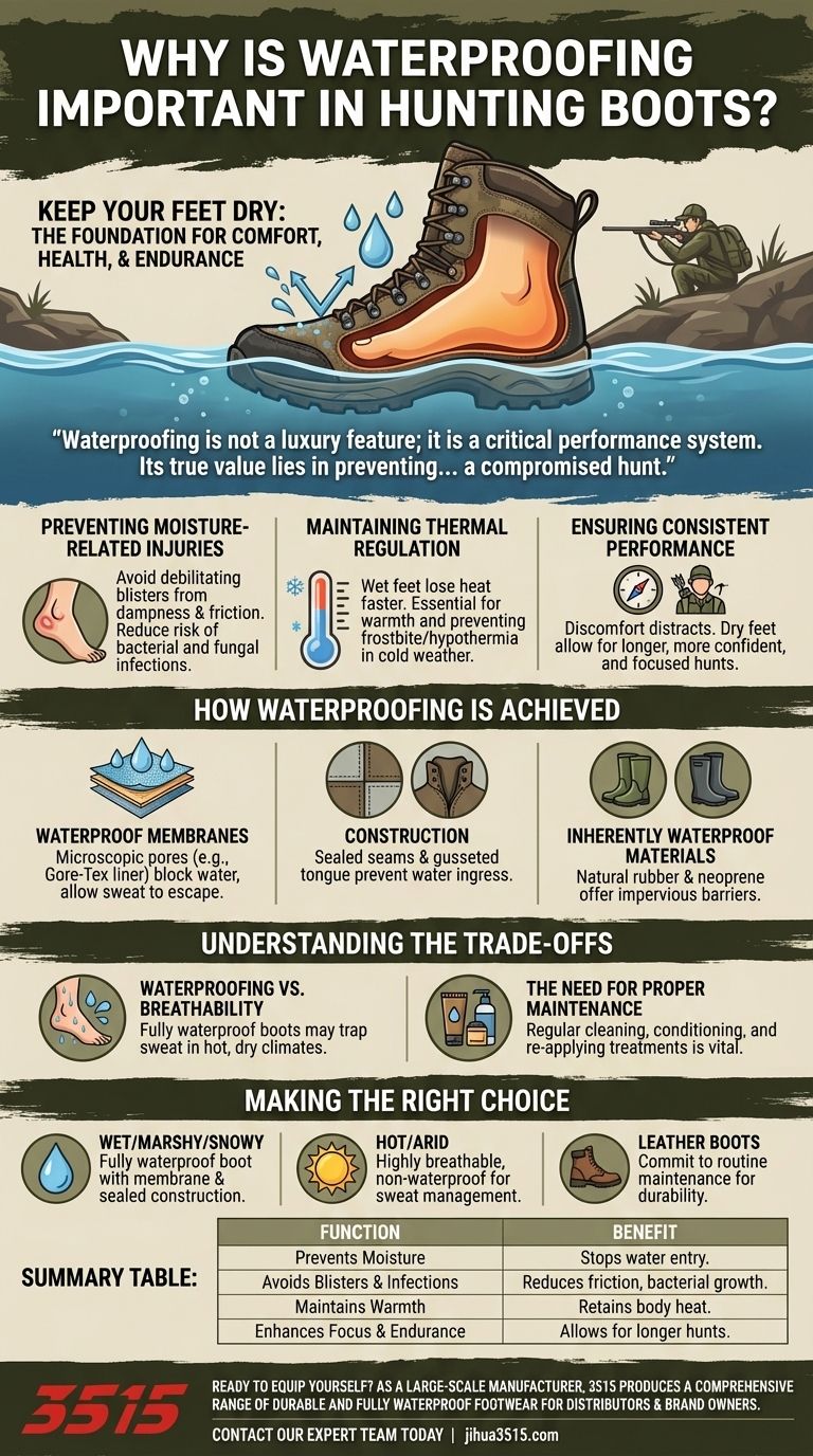 ハンティングブーツの防水性はなぜ重要なのでしょうか？足を乾いた状態に保ち、狩りを成功させるために ビジュアルガイド