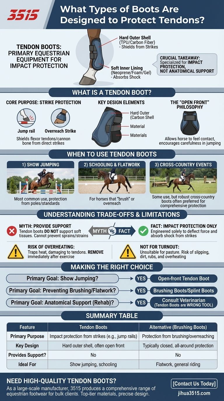 힘줄을 보호하기 위해 설계된 부츠의 종류는 무엇인가요? 말의 필수적인 다리 보호 시각적 가이드