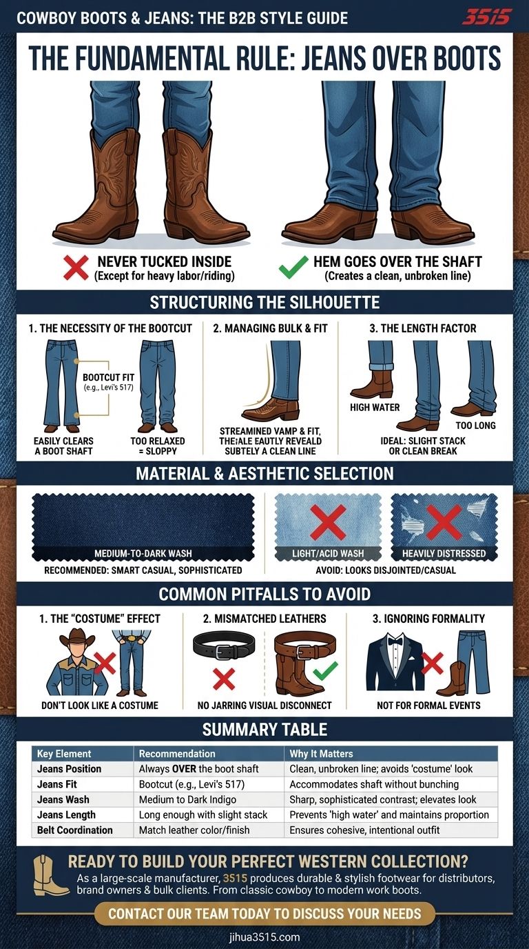 牛仔靴搭配牛仔裤的通用规则是什么？打造完美轮廓指南 图解指南