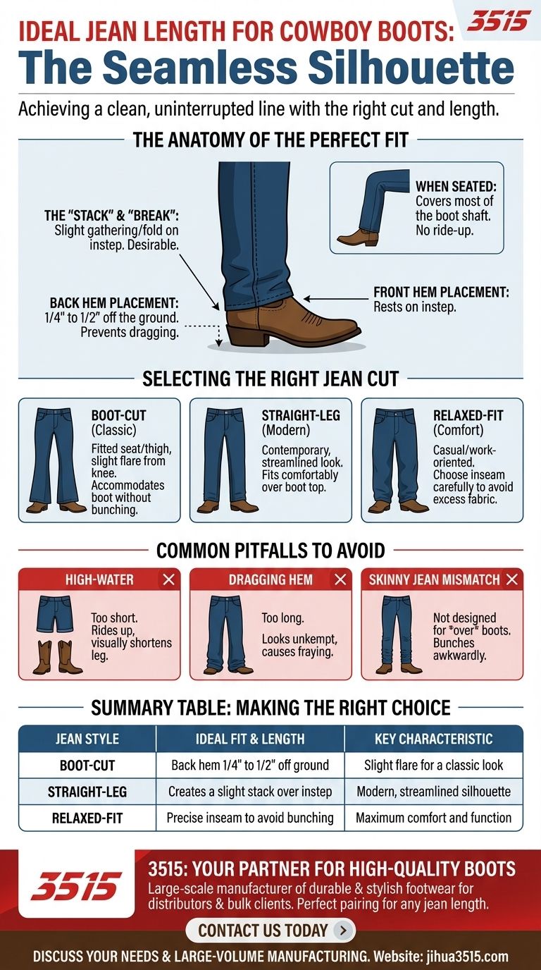 What is the ideal length for jeans when wearing cowboy boots? Master the Perfect Stack and Break Visual Guide