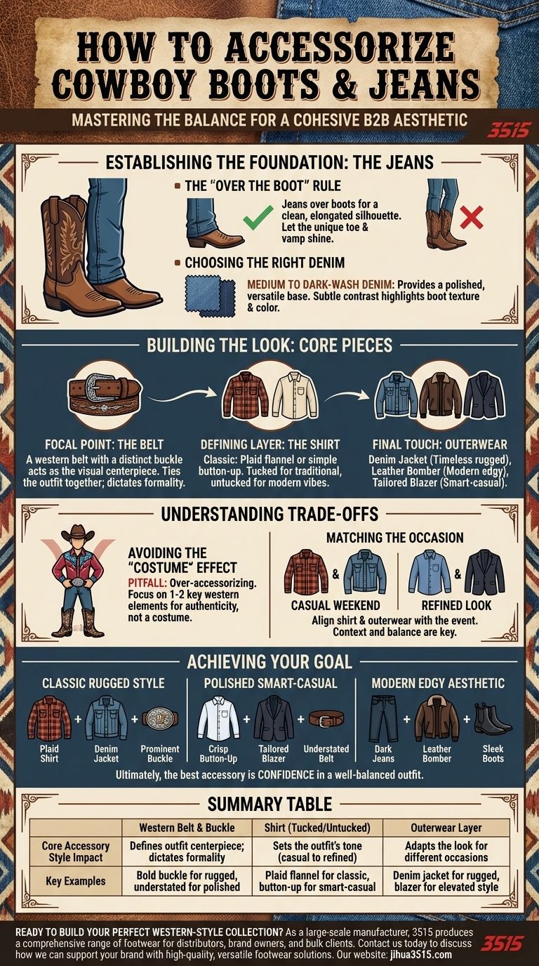How can you accessorize cowboy boots and jeans outfits? Master the Art of Western Style Visual Guide