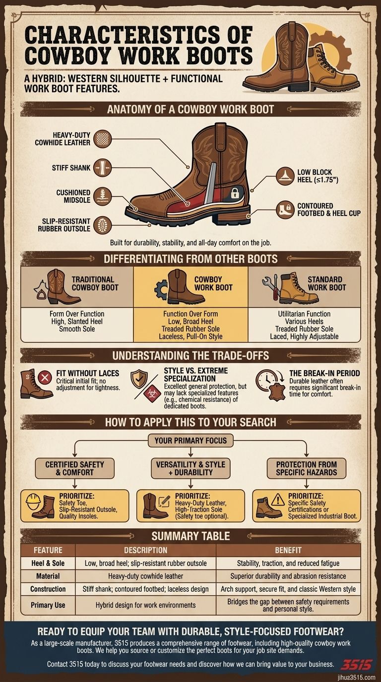 Каковы характеристики ковбойских рабочих ботинок? Откройте для себя гибрид стиля и безопасности Визуальное руководство