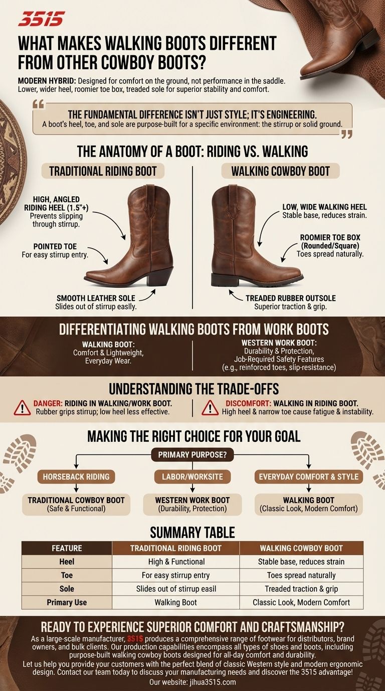 ما الذي يميز أحذية رعاة البقر المخصصة للمشي عن أحذية رعاة البقر الأخرى؟ افتح الراحة والثبات للارتداء اليومي دليل مرئي