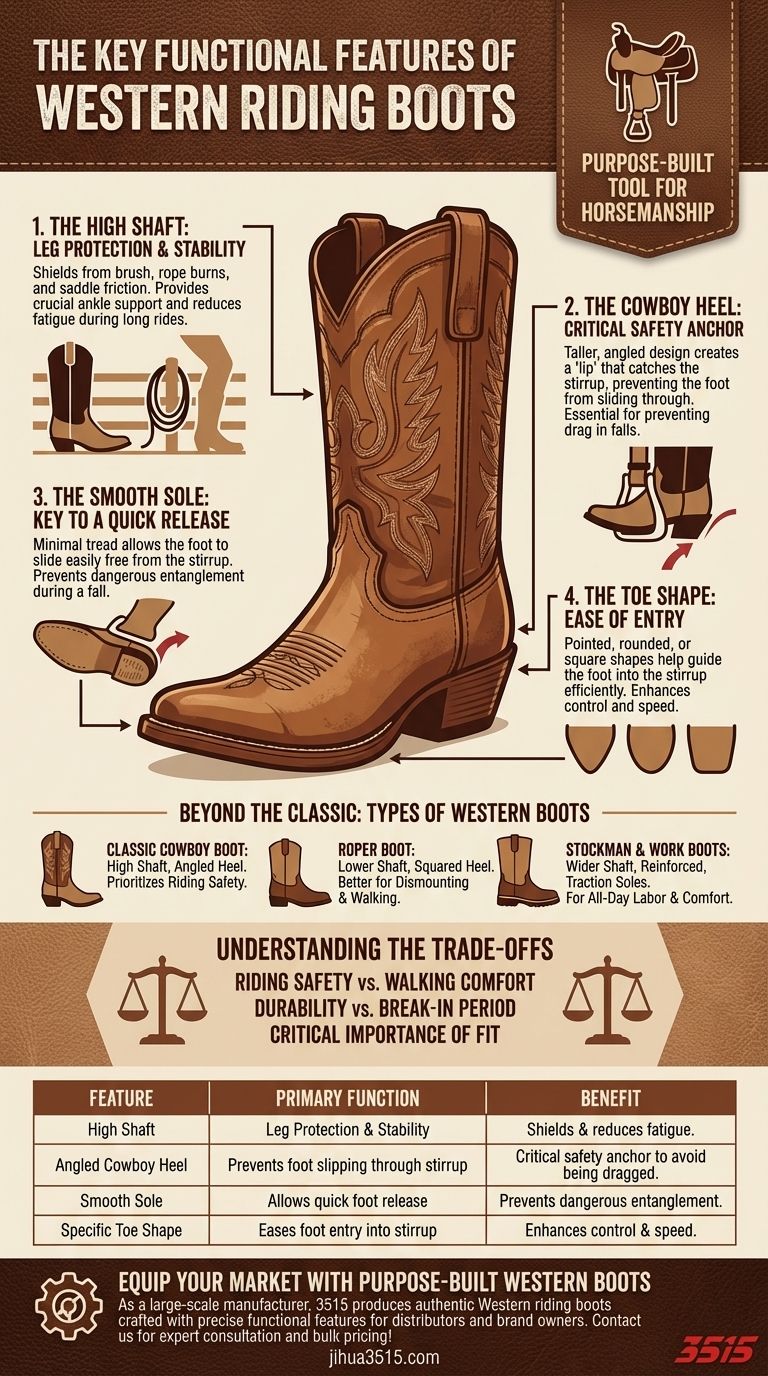 Was sind die wichtigsten funktionalen Merkmale von Westernreitstiefeln? Entfesseln Sie überlegene Sicherheit und Leistung Visuelle Anleitung