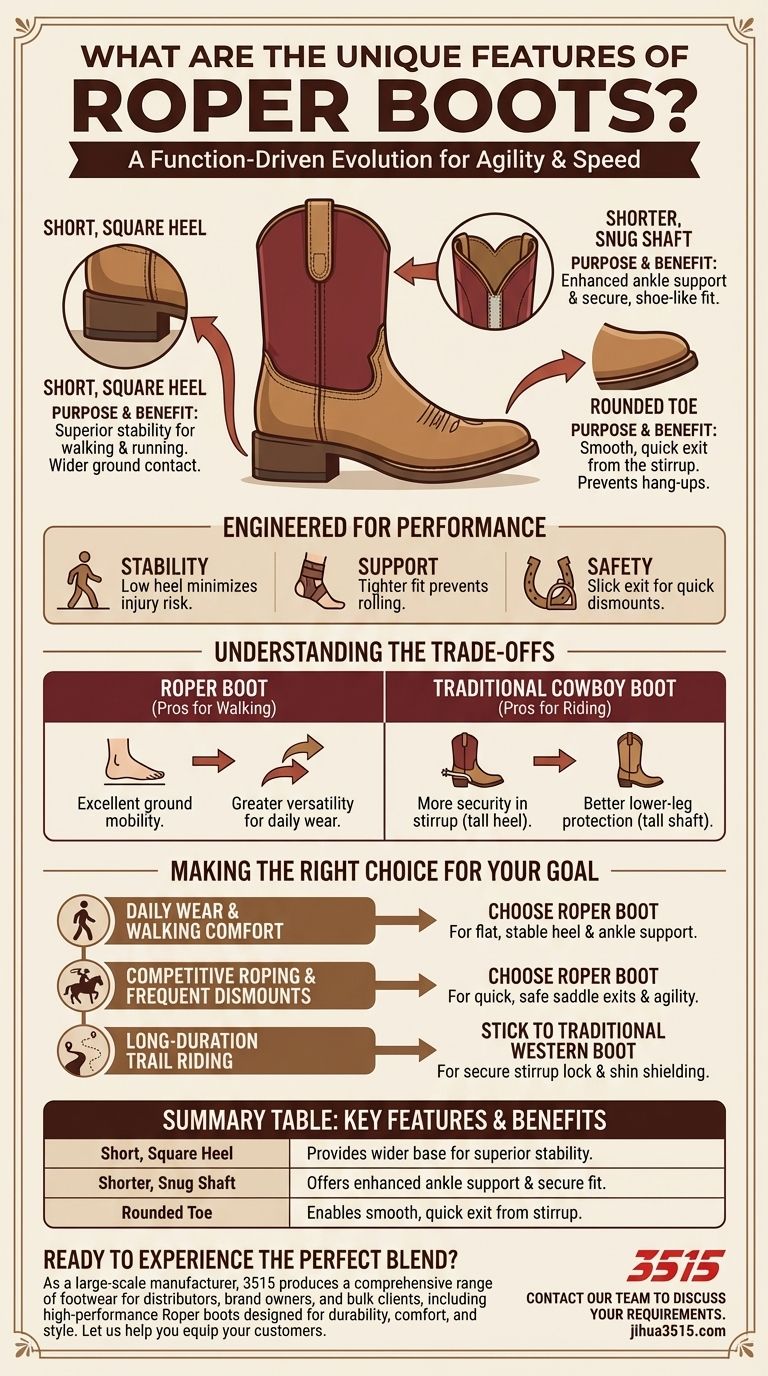 Quali sono le caratteristiche uniche degli stivali Roper? Agilità, Stabilità e Stile Western Moderno Guida Visiva