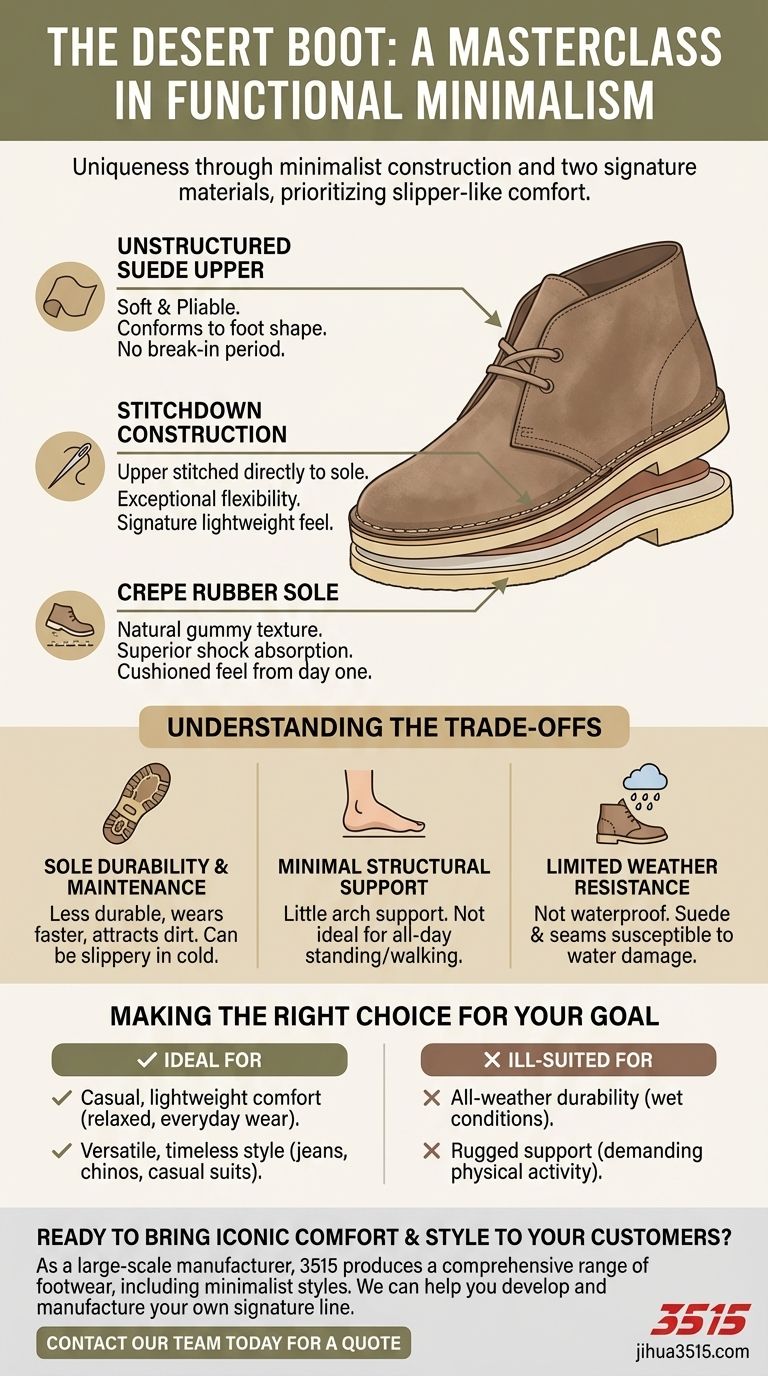 Cosa rende lo stivale Desert unico in termini di design e comfort? Analisi del suo iconico fascino minimalista Guida Visiva