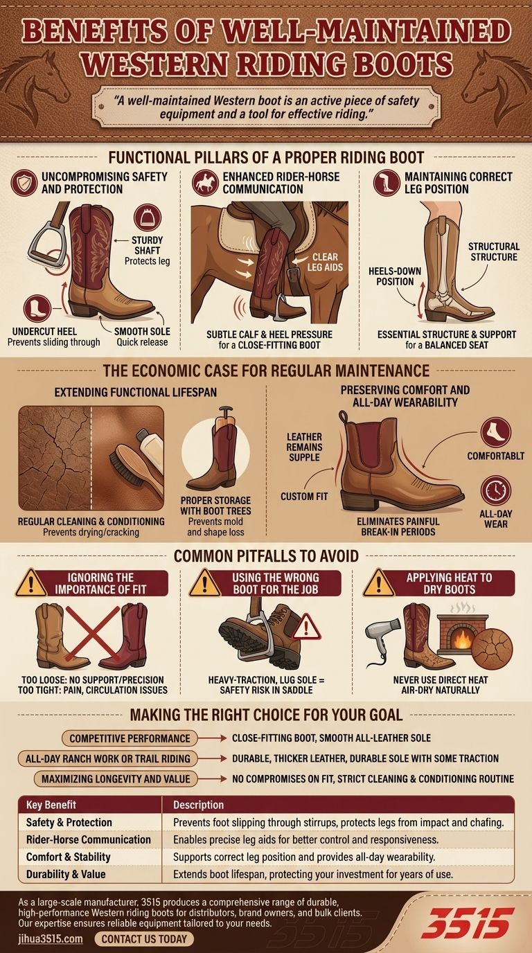 잘 관리된 웨스턴 승마 부츠의 이점은 무엇인가요? 안전 및 성능 향상 시각적 가이드