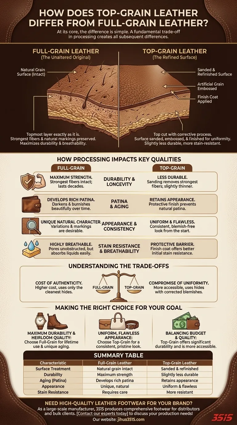 ¿Cómo se diferencia el cuero de grano superior del cuero de grano completo? Elija el cuero adecuado para sus productos Guía Visual
