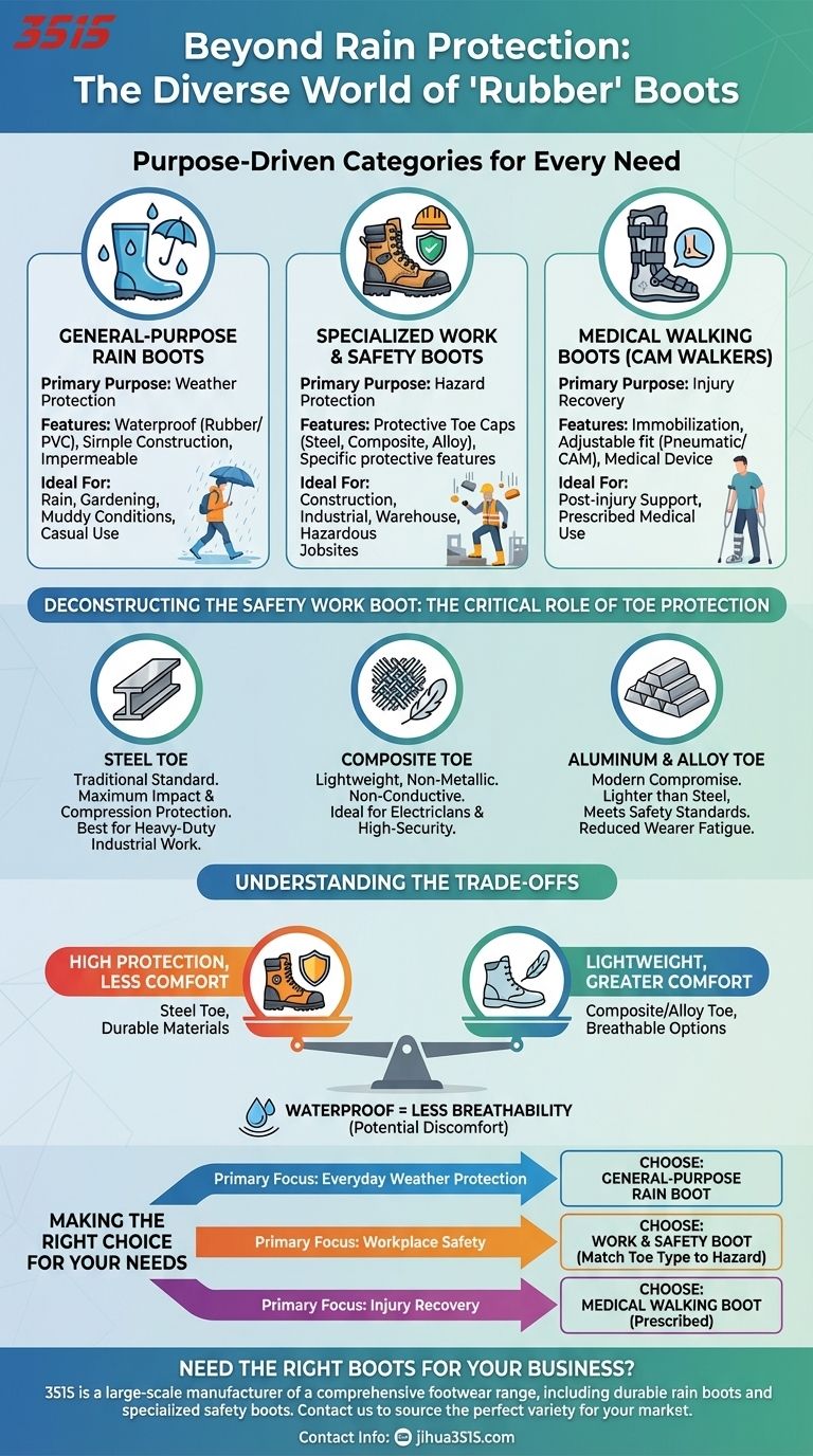 ¿Qué variedad de botas de goma está disponible? Desde lluvia hasta soluciones de seguridad y médicas Guía Visual