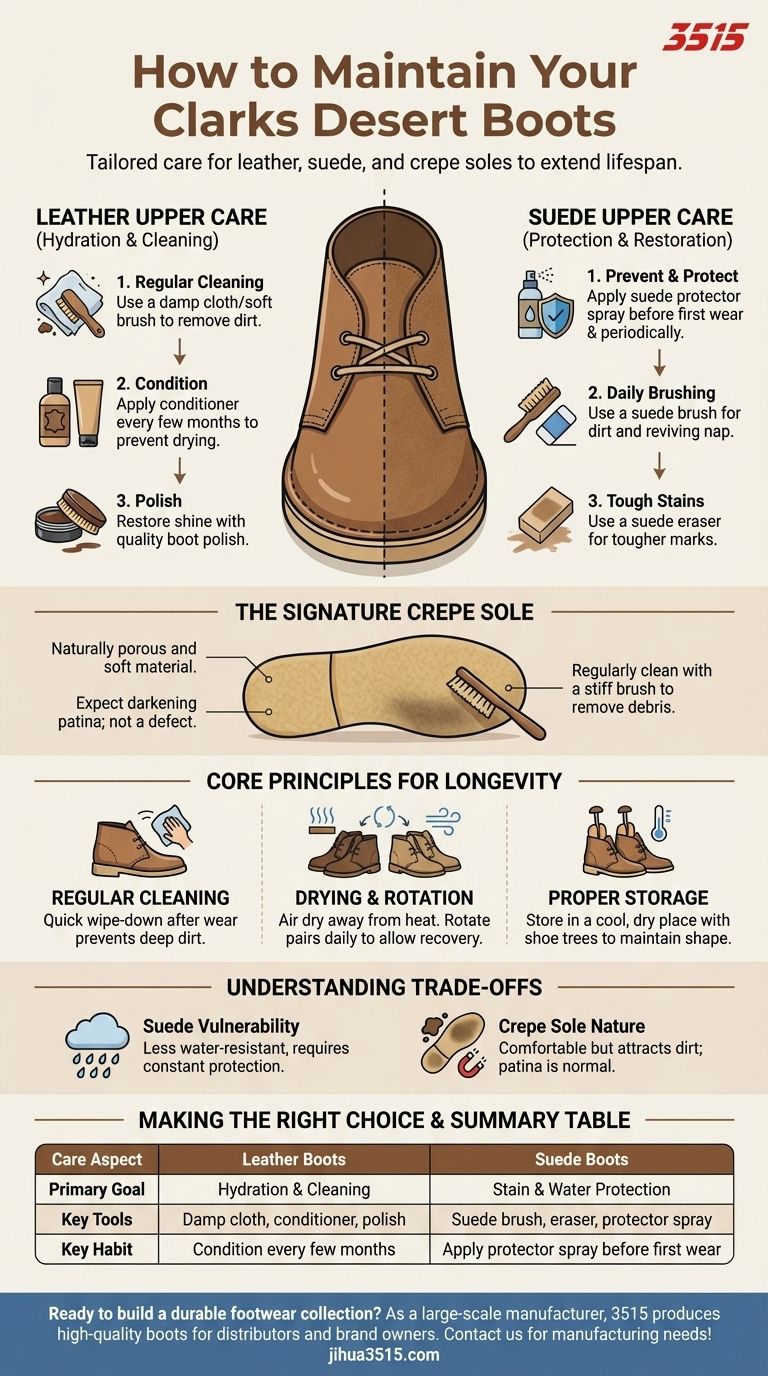 Quels conseils d'entretien sont recommandés pour l'entretien des bottes désert Clarks ? Guide essentiel pour le cuir et le daim Guide Visuel