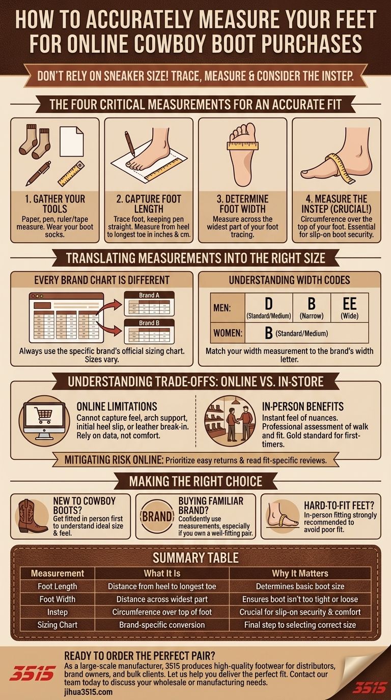 Wie misst man seine Füße für den Online-Kauf von Cowboystiefeln? Perfekte Passform jedes Mal Visuelle Anleitung