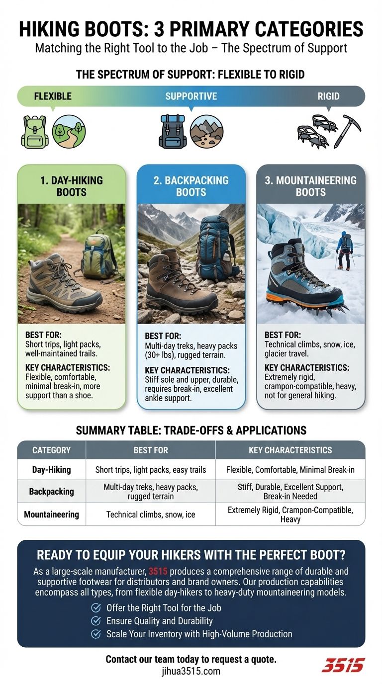Quais são as três categorias principais de botas de caminhada? Escolha o Suporte Certo para a Sua Trilha Guia Visual
