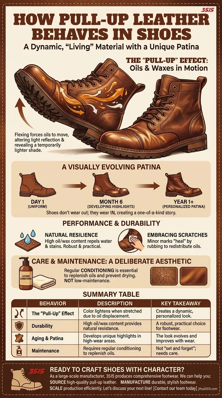 Как ведет себя кожа Pull-Up в обуви? Она приобретает уникальную, развивающуюся патину. Визуальное руководство