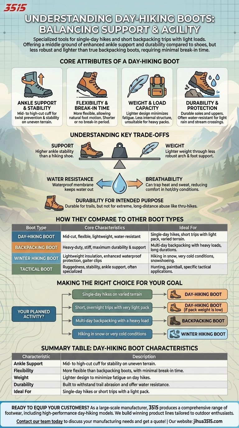 What are the characteristics of day-hiking boots? Find the Perfect Balance of Support & Agility Visual Guide