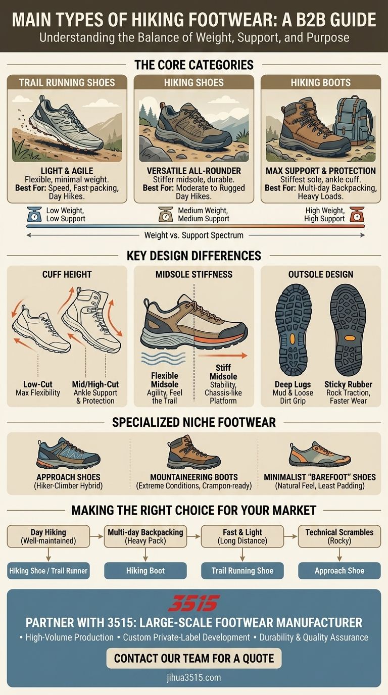 ハイキングシューズの主な種類は何ですか？トレイルに最適なフィット感を見つけましょう ビジュアルガイド
