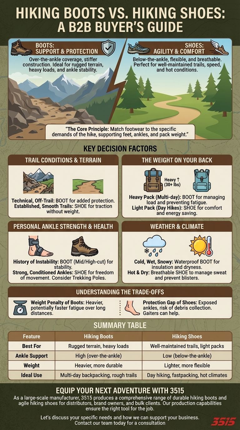 ハイキングブーツとハイキングシューズのどちらを選ぶべきか？ トレイルに合わせたフットウェア選びのガイド ビジュアルガイド