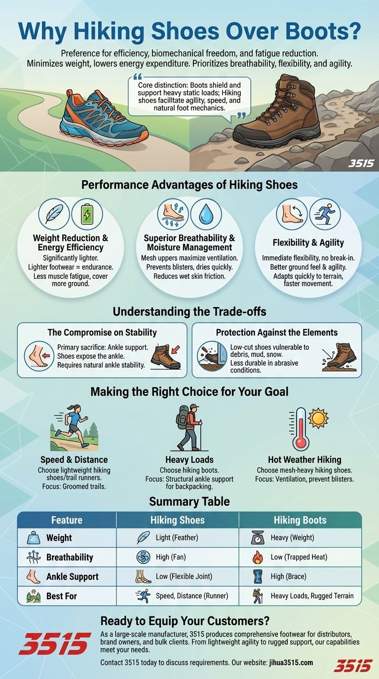 Why might someone prefer hiking shoes over boots? Unlock Lighter, Faster, and More Agile Hiking Visual Guide
