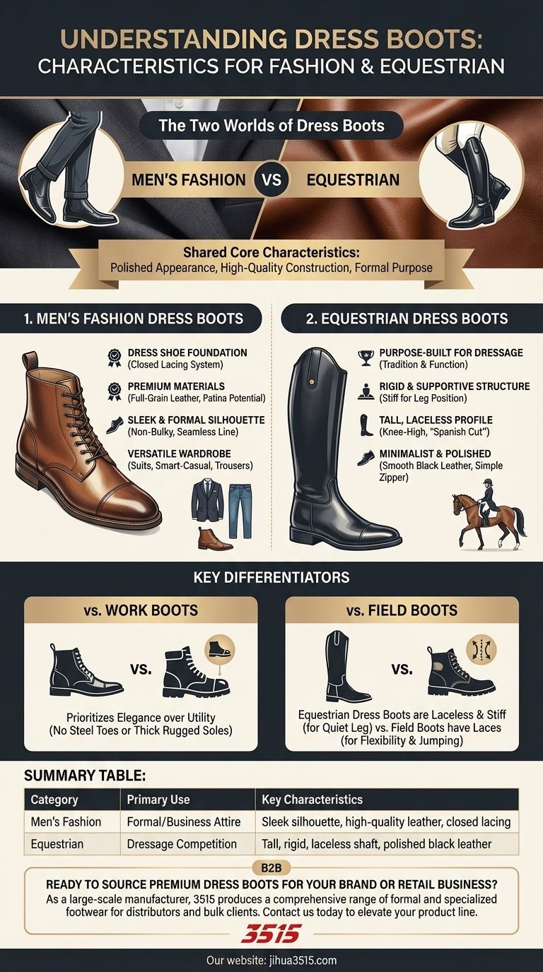 Quelles sont les caractéristiques des bottes habillées ? Définir l'élégance pour la tenue formelle et le sport équestre Guide Visuel