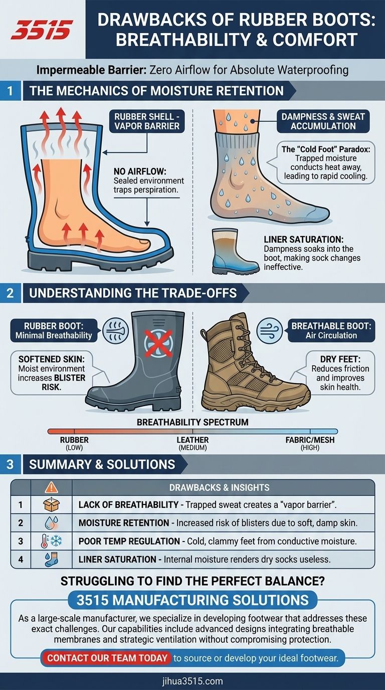 ¿Cuáles son los inconvenientes de las botas de goma en cuanto a transpirabilidad y comodidad? Comprendiendo la trampa de humedad Guía Visual