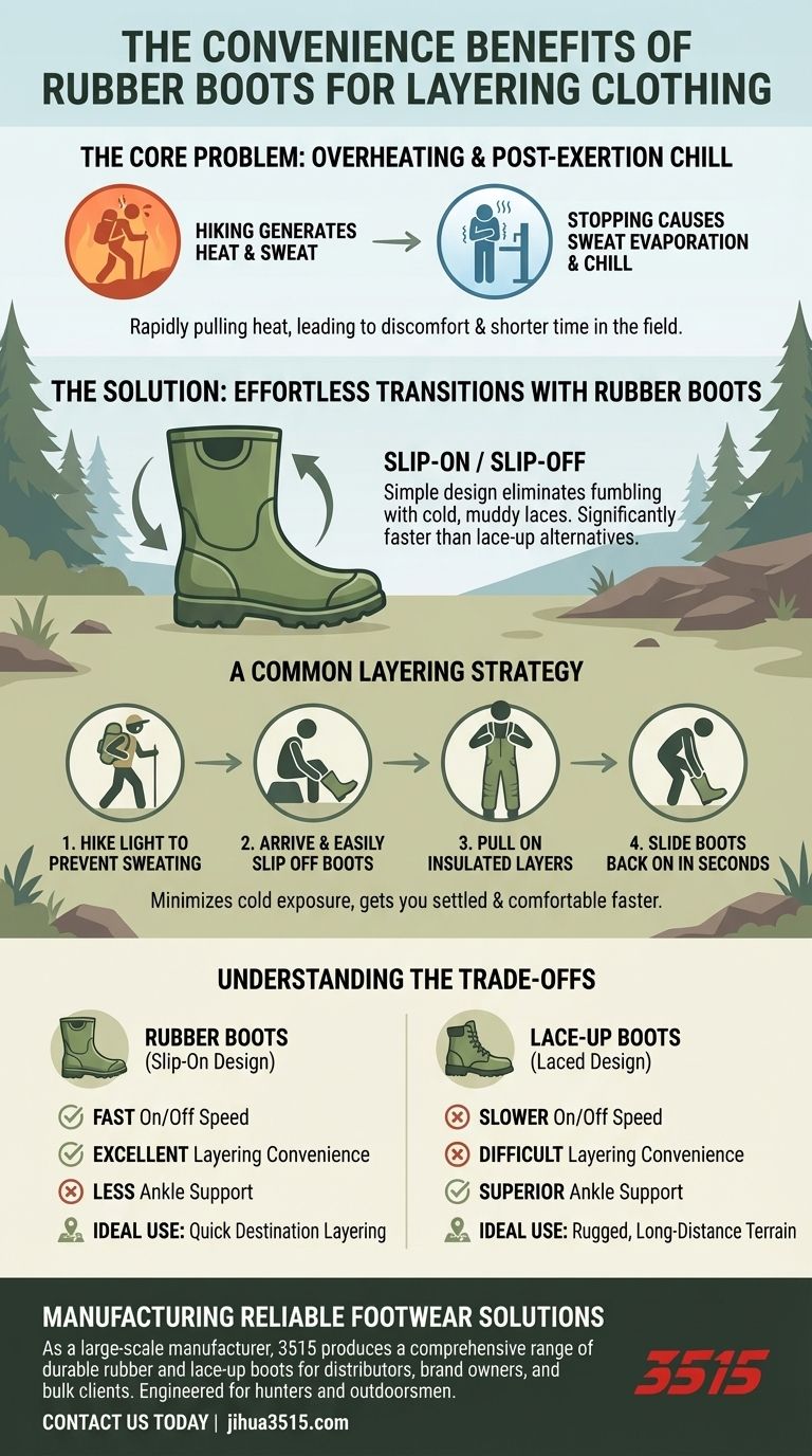Quels sont les avantages pratiques des bottes en caoutchouc pour superposer les vêtements ? Maîtriser le contrôle de la température pour des chasses plus sûres Guide Visuel