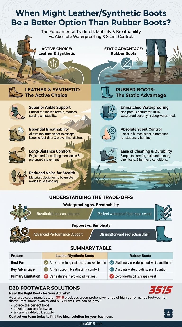 Quand les bottes en cuir ou synthétiques peuvent-elles être une meilleure option que les bottes en caoutchouc ? Pour une utilisation active sur un terrain difficile Guide Visuel