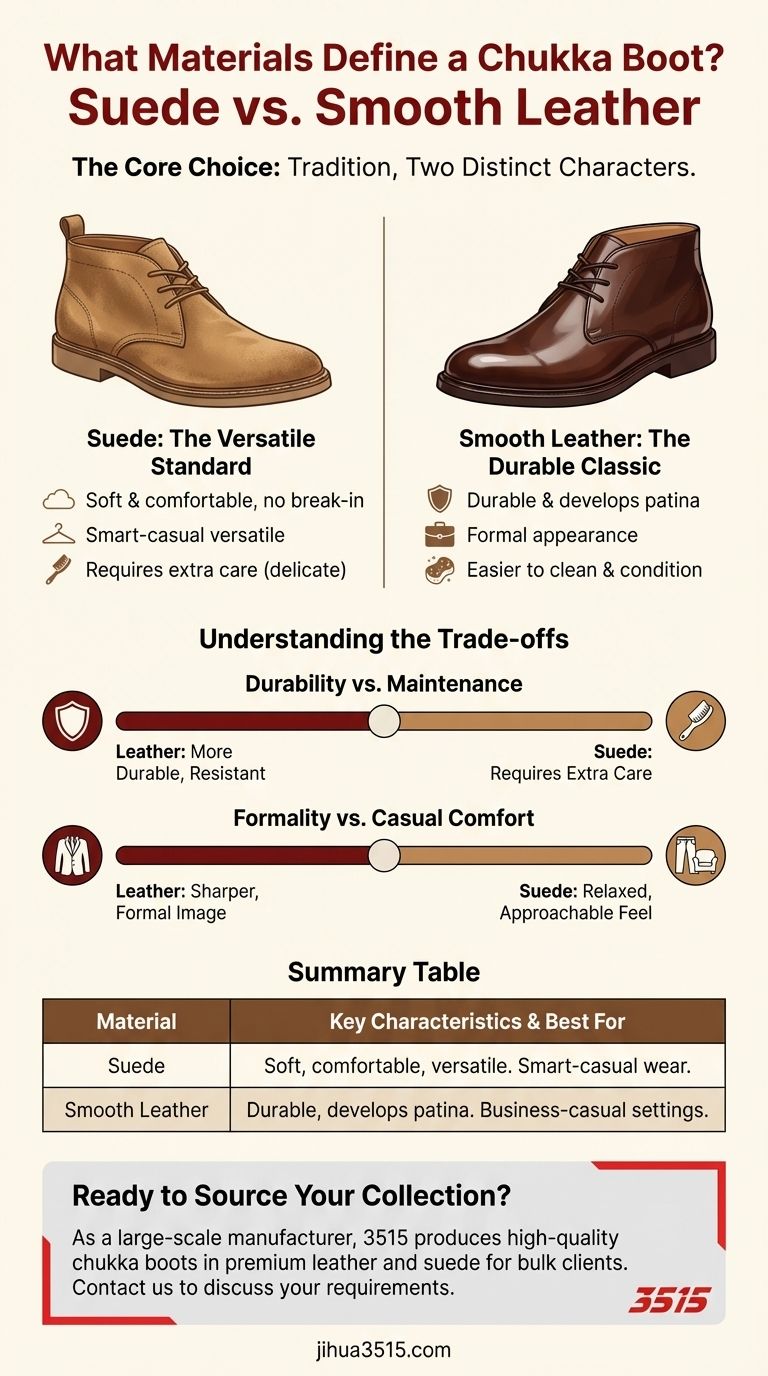 Quali materiali vengono comunemente utilizzati per realizzare gli stivali chukka? Una guida alla pelle vs. camoscio Guida Visiva