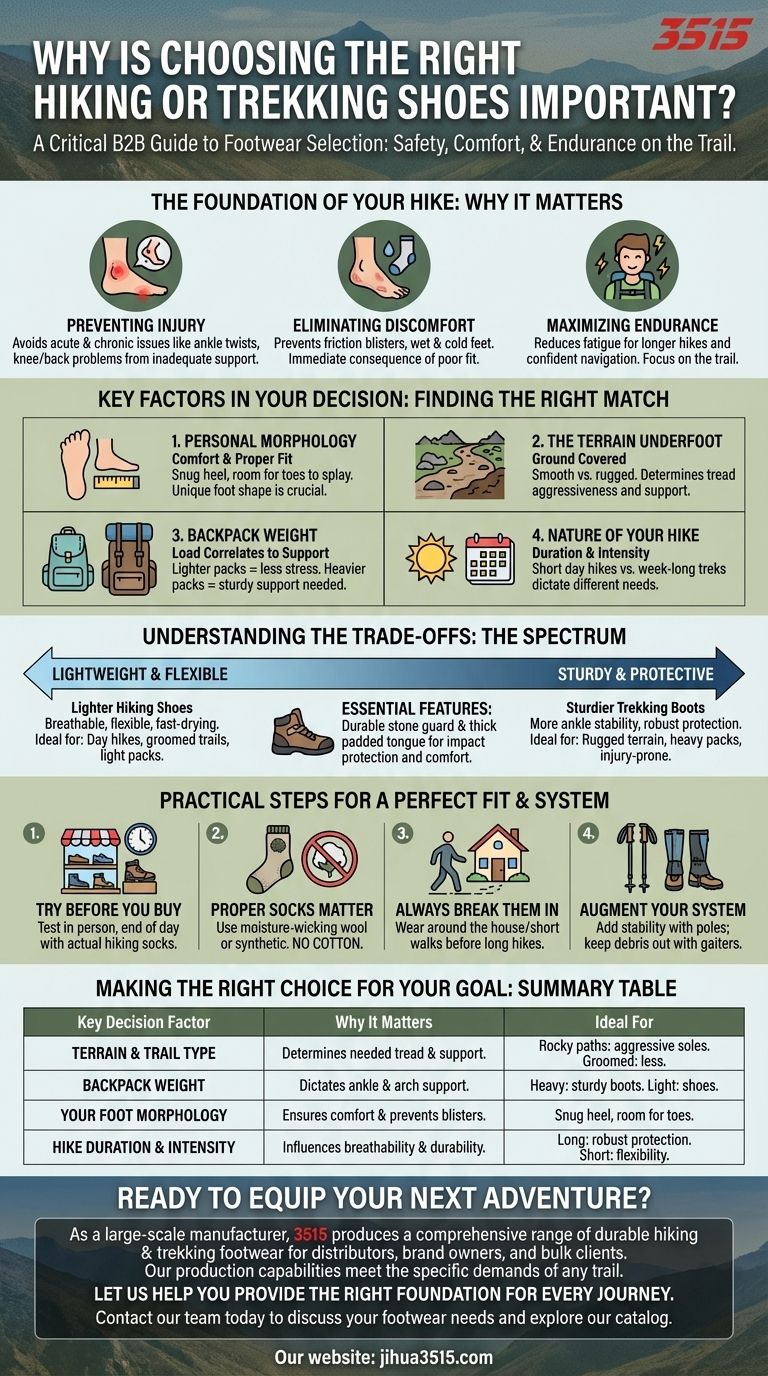 Perché è importante scegliere le scarpe da trekking o da escursionismo giuste? Prevenire gli infortuni e massimizzare il comfort Guida Visiva