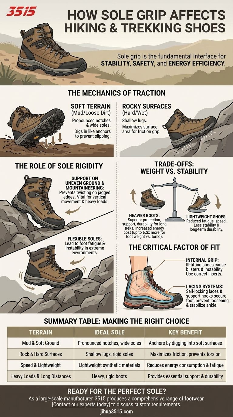 Wie beeinflusst die Sohlenhaftung Wanderschuhe oder Trekkingschuhe? Passen Sie Ihre Sohle an das Gelände an für ultimative Traktion Visuelle Anleitung