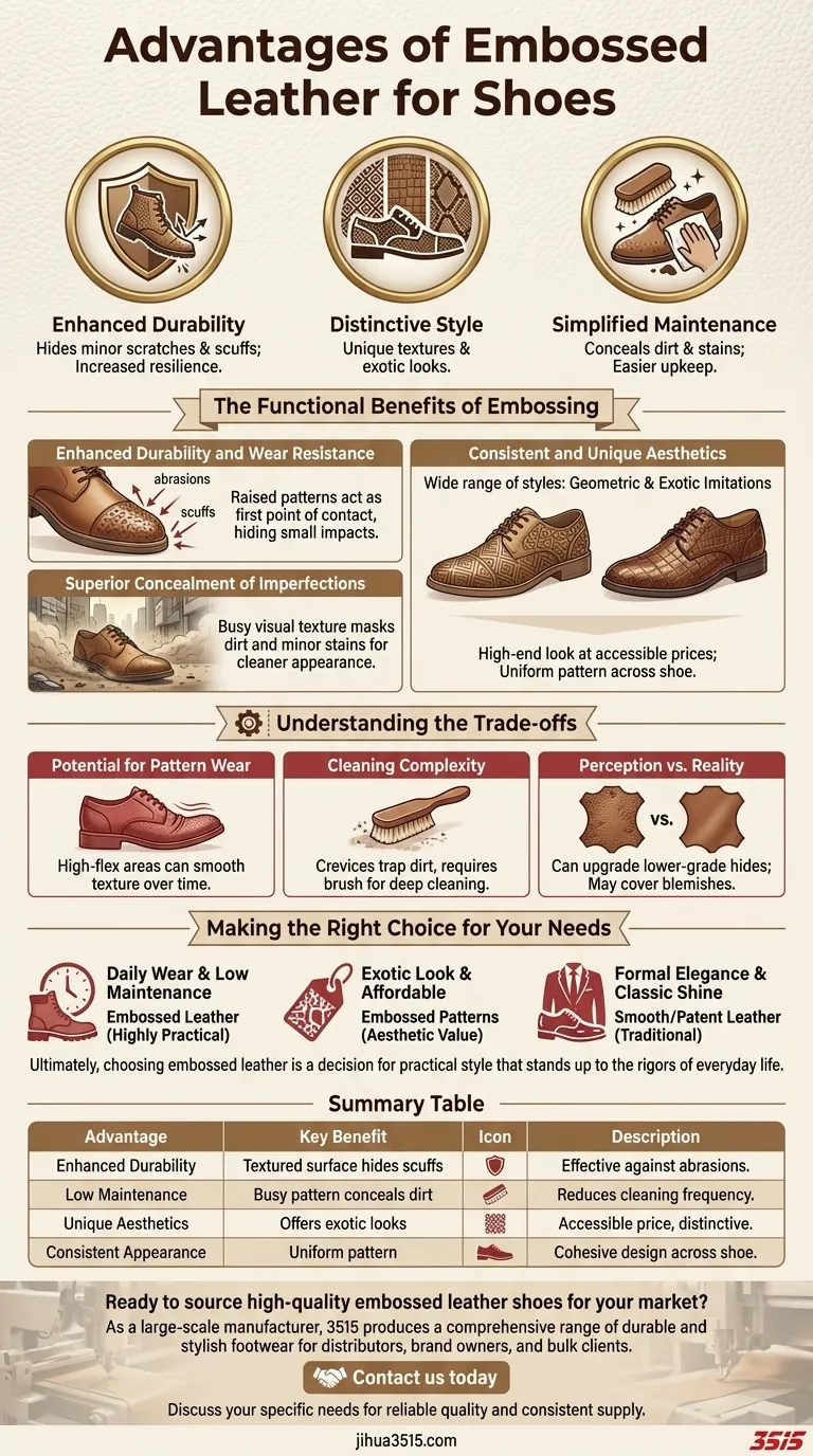 型押しレザーを靴に使用する利点は何ですか？耐久性があり、手入れの簡単なスタイルを発見してください。 ビジュアルガイド