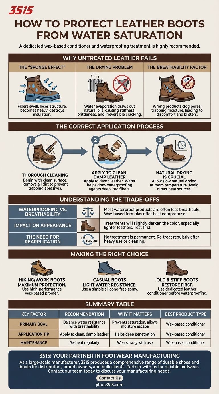 Какой продукт рекомендуется для защиты кожаных ботинок от насыщения водой? Используйте кондиционер на основе воска Визуальное руководство