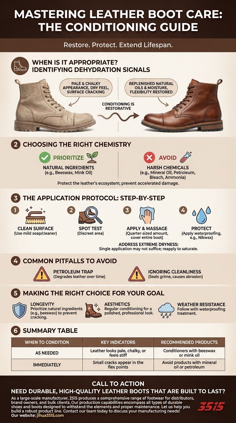 When is it appropriate to use leather conditioner on boots? Identify the Signs of Dry Leather Visual Guide