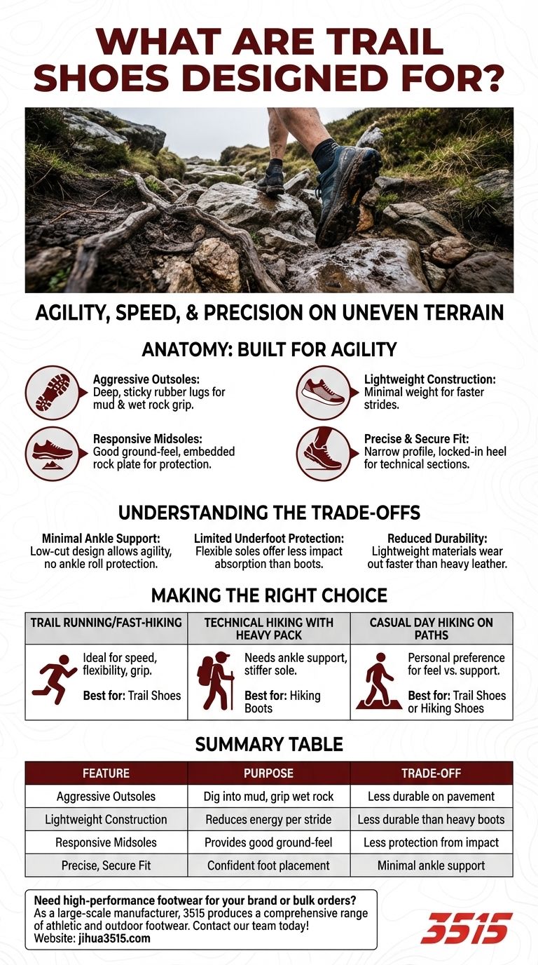 Per cosa sono progettate le scarpe da trail running? Padroneggia velocità e agilità sui sentieri accidentati Guida Visiva