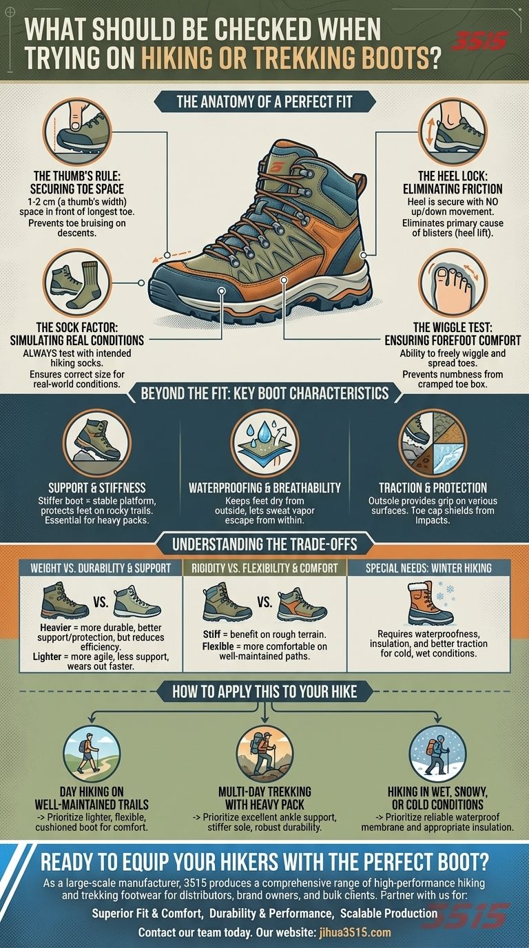 What should be checked when trying on hiking or trekking boots? The Ultimate Guide to a Perfect, Blister-Free Fit Visual Guide