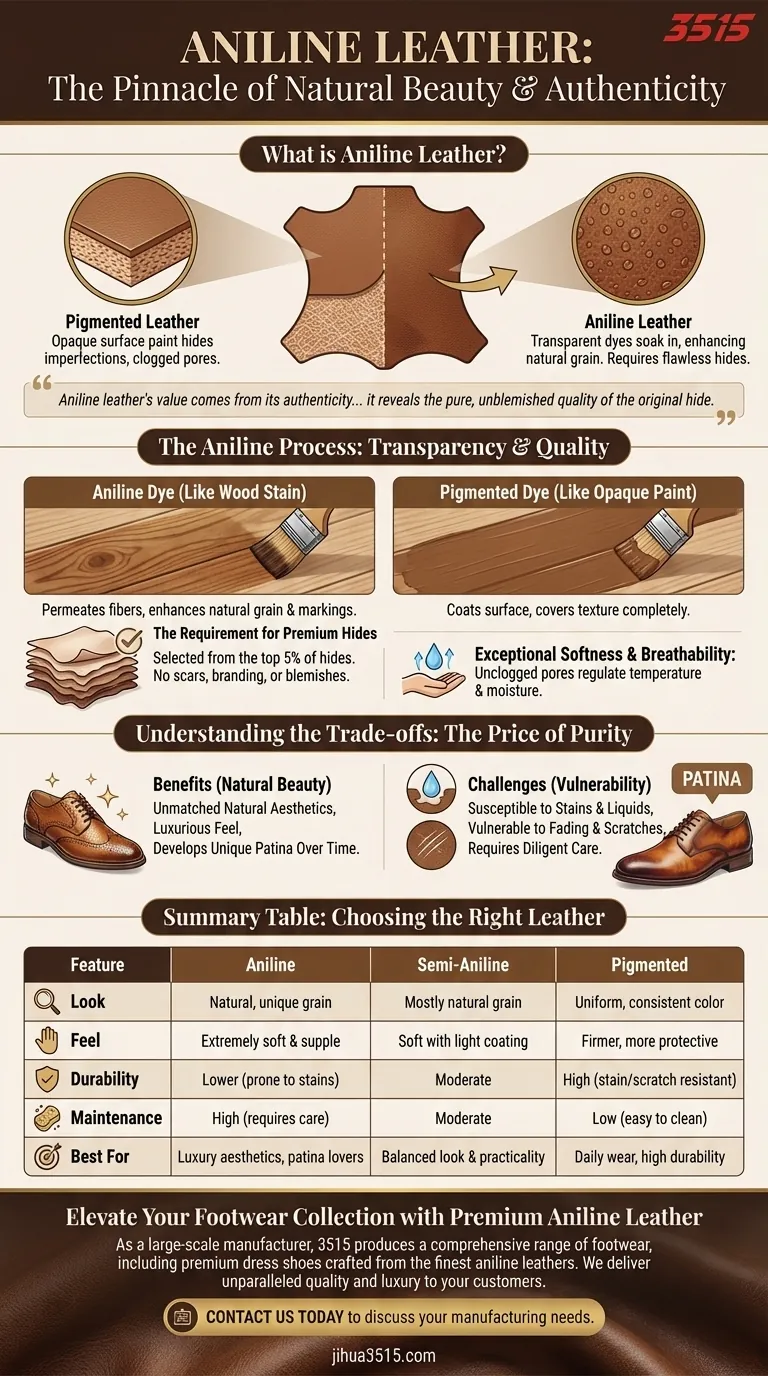 아닐린 가죽이란 무엇이며 왜 드레스 슈즈에 고급 소재로 간주되나요? 럭셔리의 정점을 경험하세요 시각적 가이드