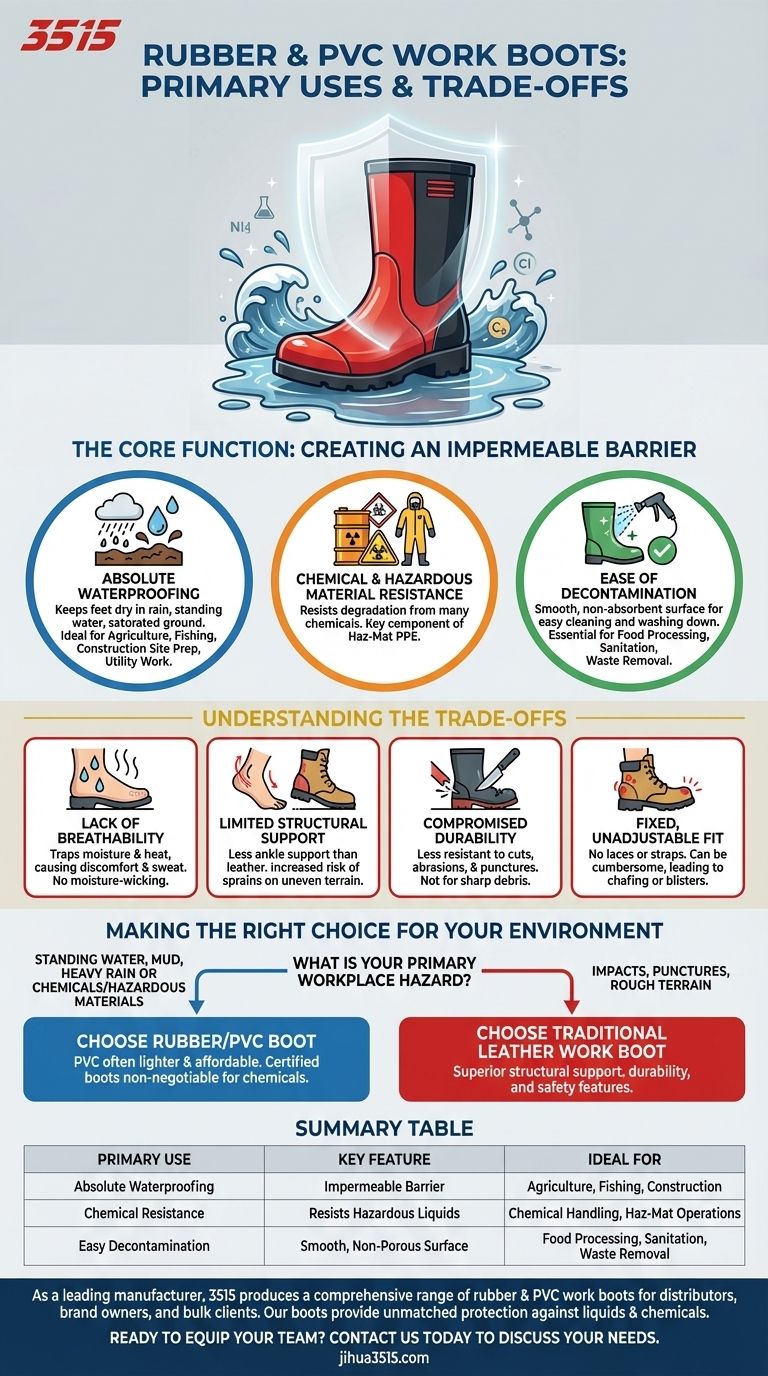 고무 및 PVC 작업화의 주요 용도는 무엇인가요? 액체 및 화학 물질 위험에 대한 필수 보호 시각적 가이드