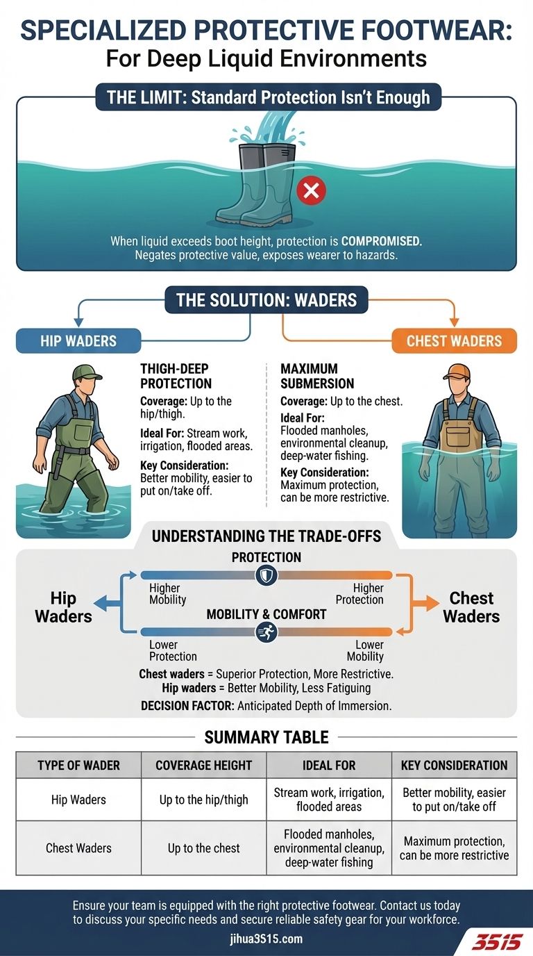 What types of specialized protective footwear are available for deep liquid environments? Choose the Right Waders for Maximum Safety Visual Guide