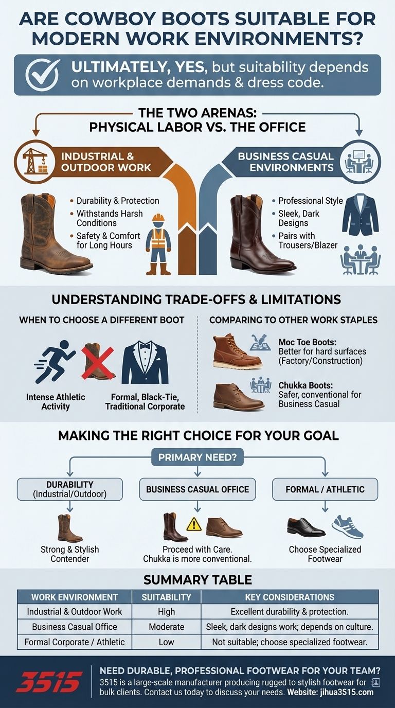 Les bottes de cowboy conviennent-elles aux environnements de travail modernes ? Un guide du style professionnel et de la durabilité Guide Visuel