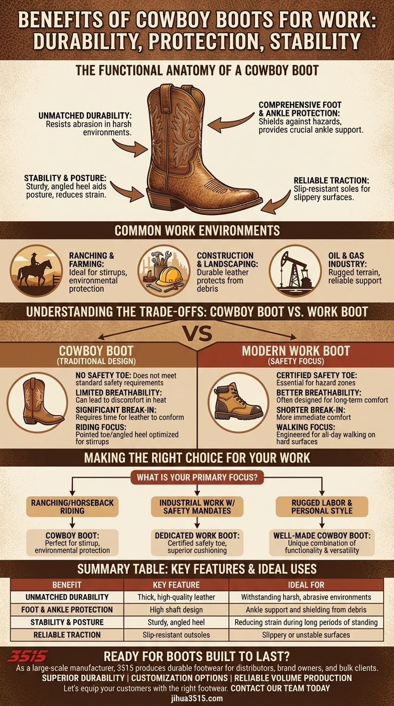 ¿Cuáles son los beneficios de usar botas de cowboy para el trabajo? Protección duradera para trabajos exigentes Guía Visual