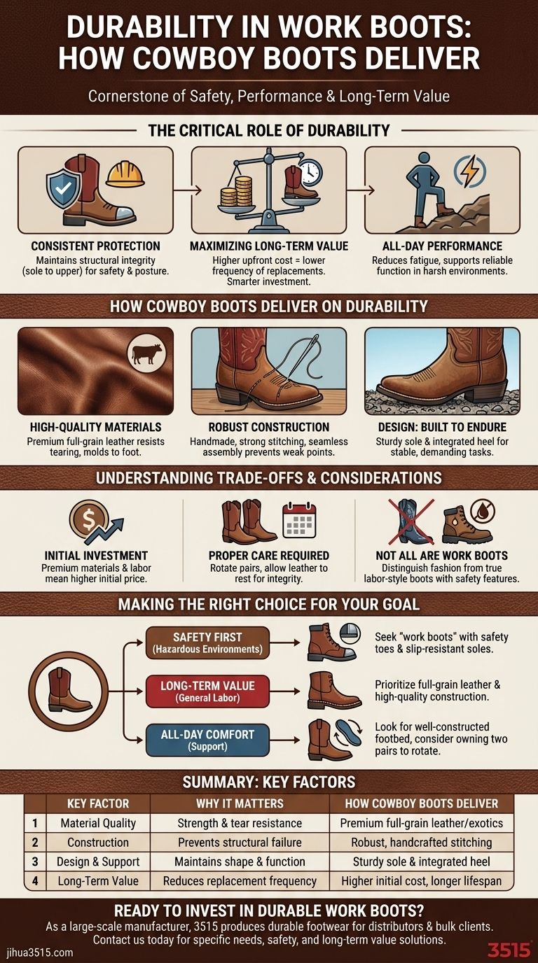Pourquoi la durabilité est-elle importante pour les bottes de travail et comment les bottes de cowboy répondent-elles à ce besoin ? Guide Visuel