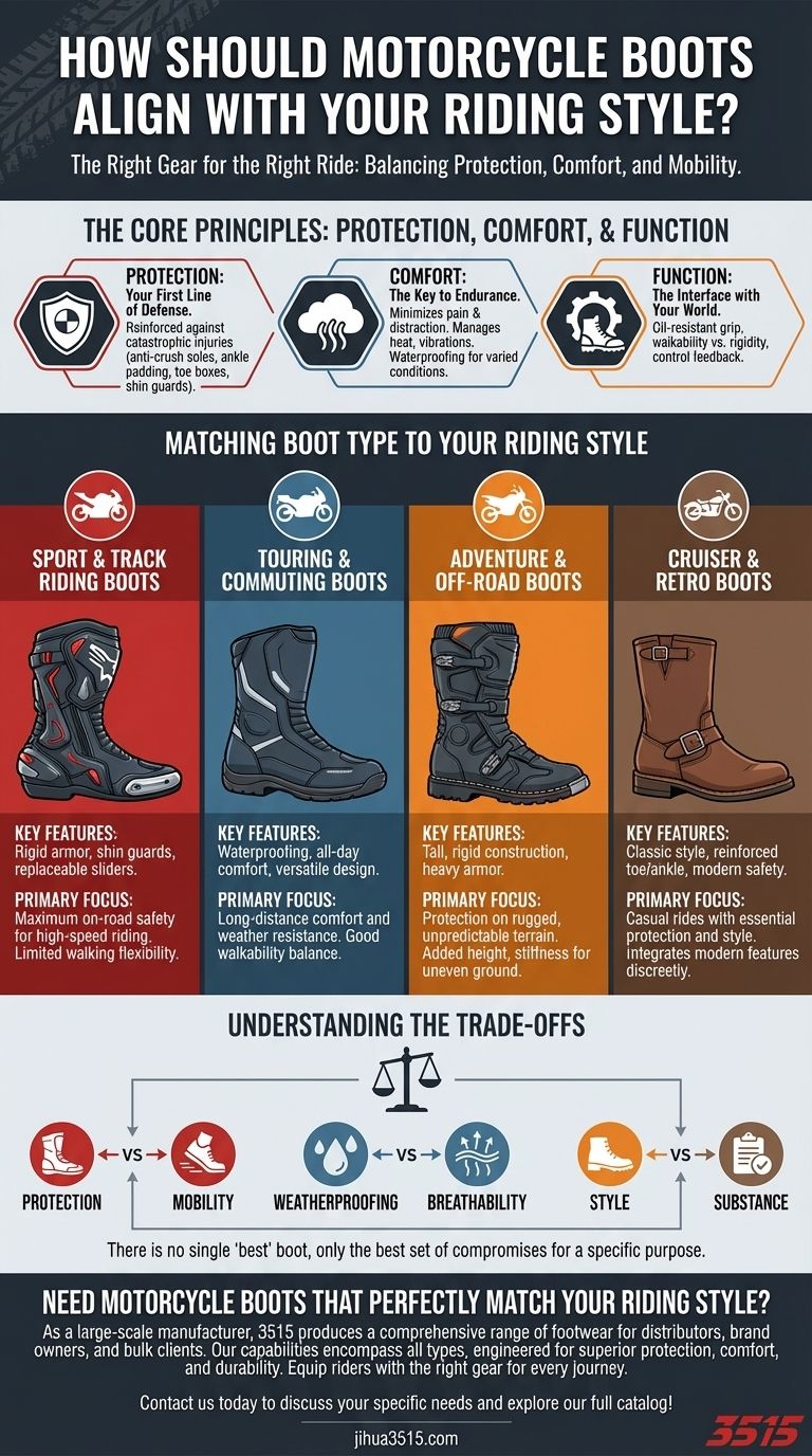 How should motorcycle boots align with your riding style? Maximize Safety and Comfort on Every Ride Visual Guide
