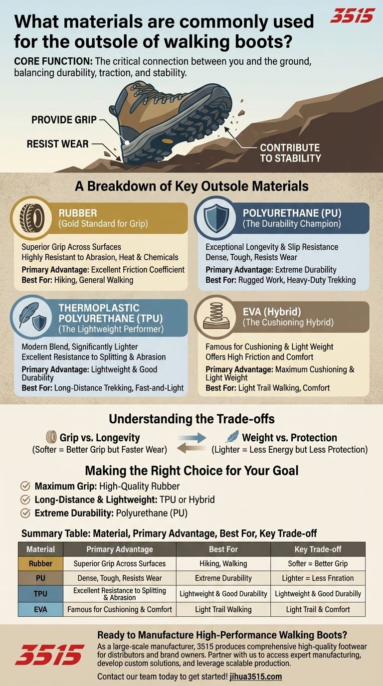Quais materiais são comumente usados para a sola de botas de caminhada? Escolha a Base Certa para a Sua Jornada Guia Visual