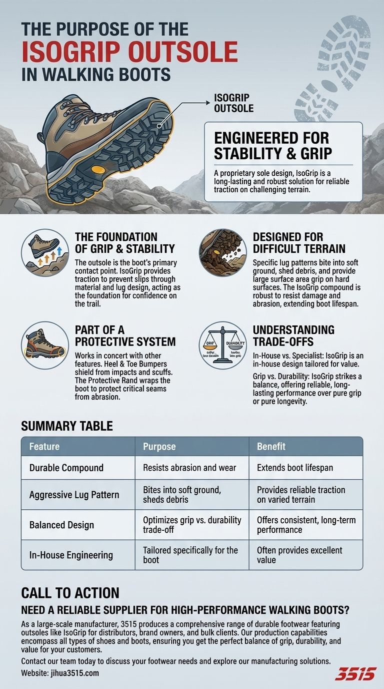Qual é o propósito da sola IsoGrip em botas de caminhada? Para tração e durabilidade superiores Guia Visual