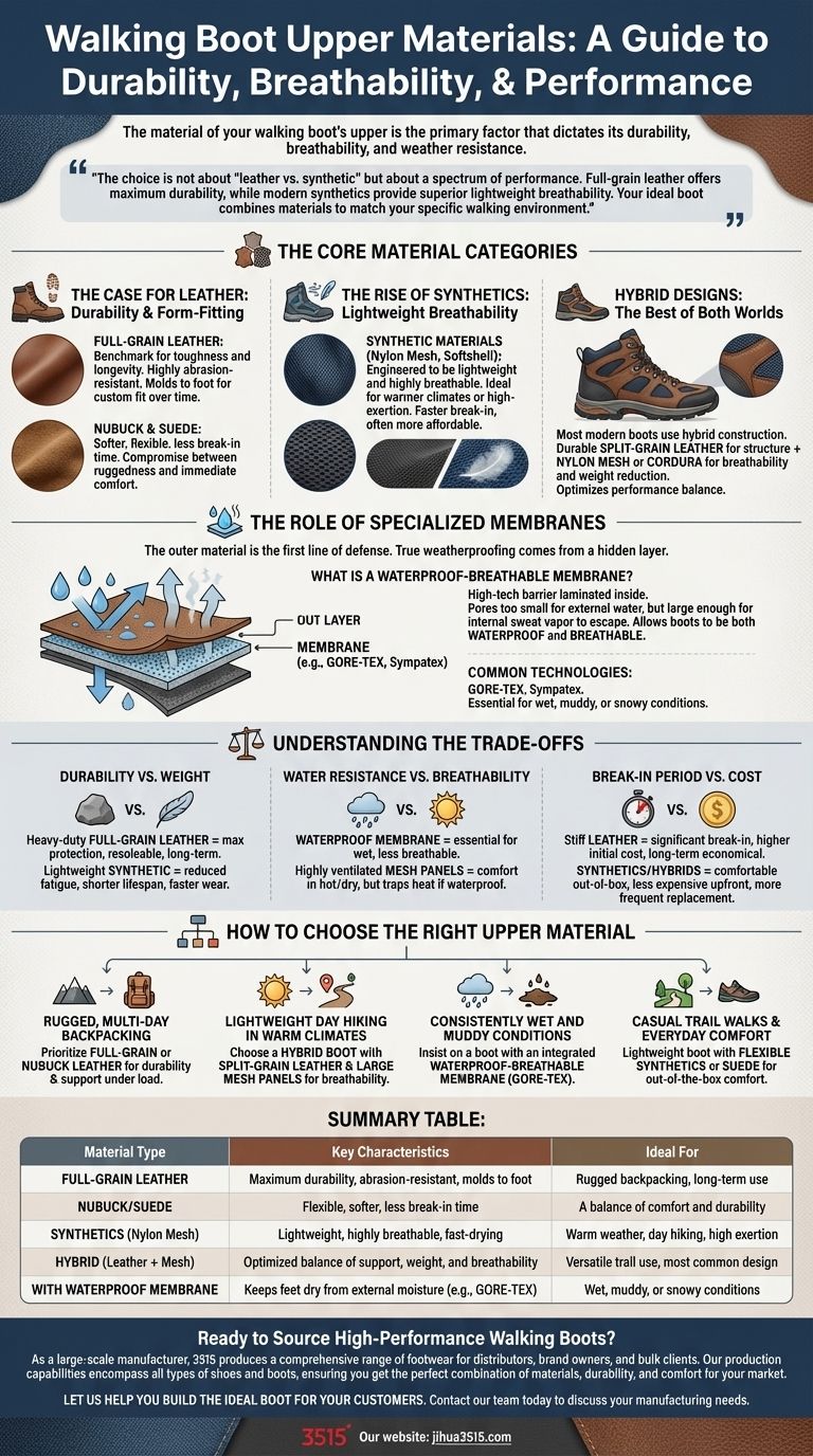 Que materiais são usados para o cabedal de botas de caminhada? Escolha o Material Certo para Durabilidade e Conforto Guia Visual