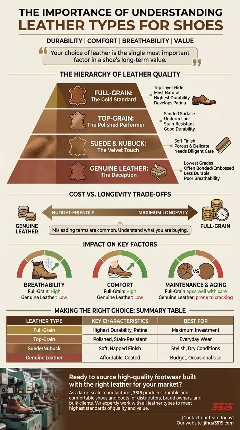 Qual è l'importanza di comprendere i diversi tipi di pelle per le scarpe? Una guida alla qualità e alla durata Guida Visiva