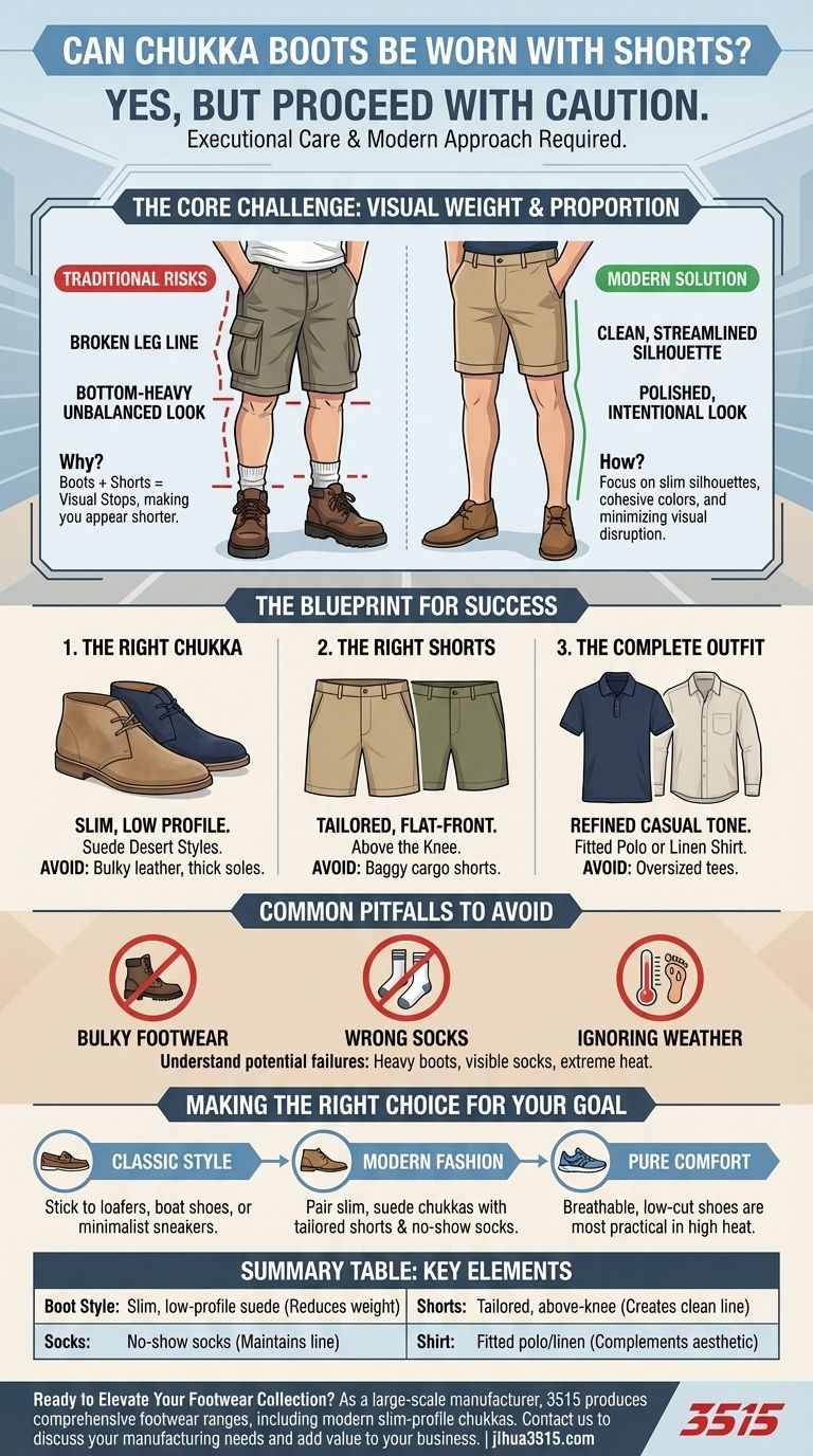 Gli stivali chukka si possono indossare con i pantaloncini? Una guida per padroneggiare questo stile moderno Guida Visiva