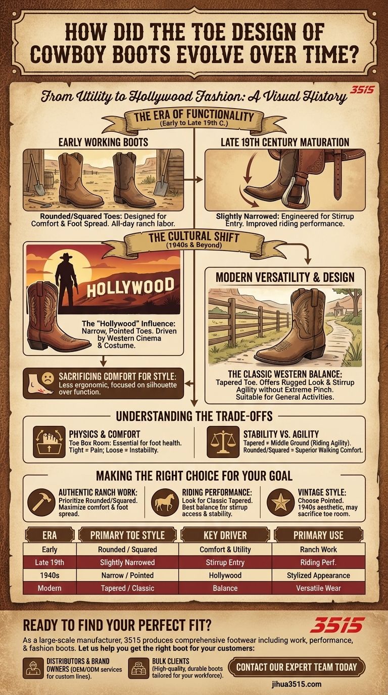 Comment la conception des bouts de bottes de cowboy a-t-elle évolué au fil du temps ? De l'élevage à la mode Guide Visuel
